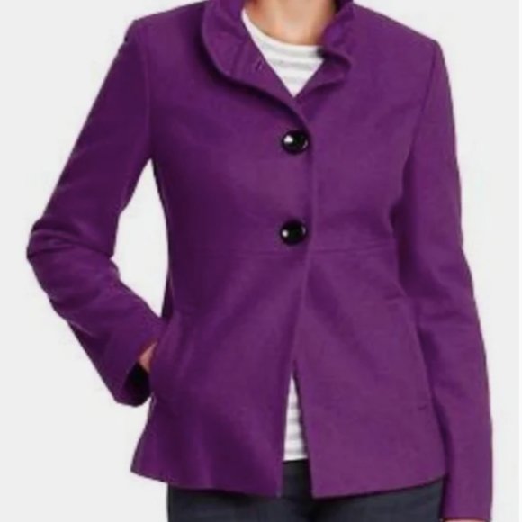 Old Navy Purple Ruffled Collar Wool Blend Peacoat Women's Size L - Picture 1 of 10